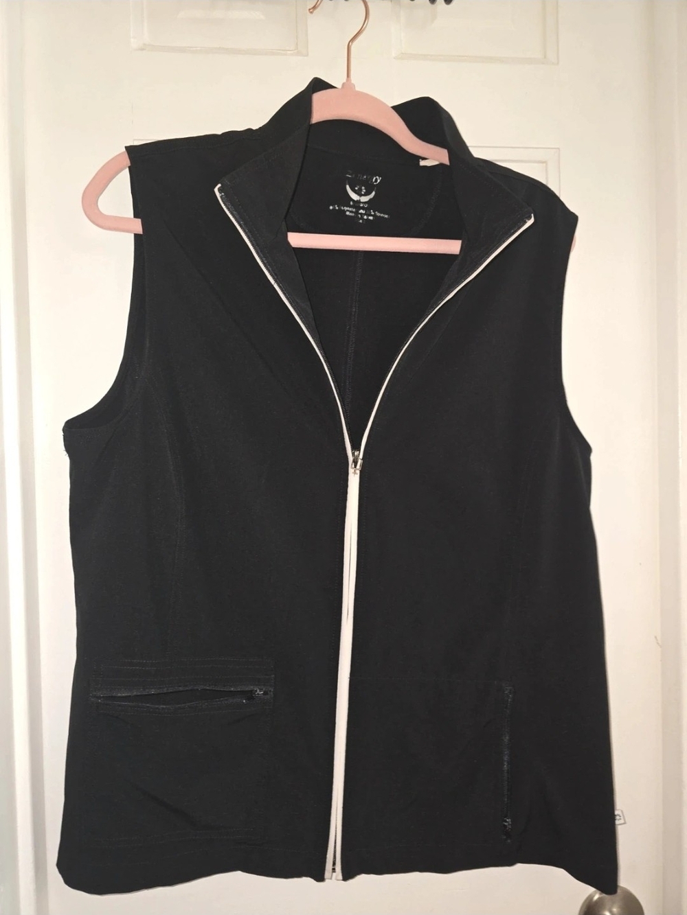 Black Sleeveless Zip-Front Vest with White Trim